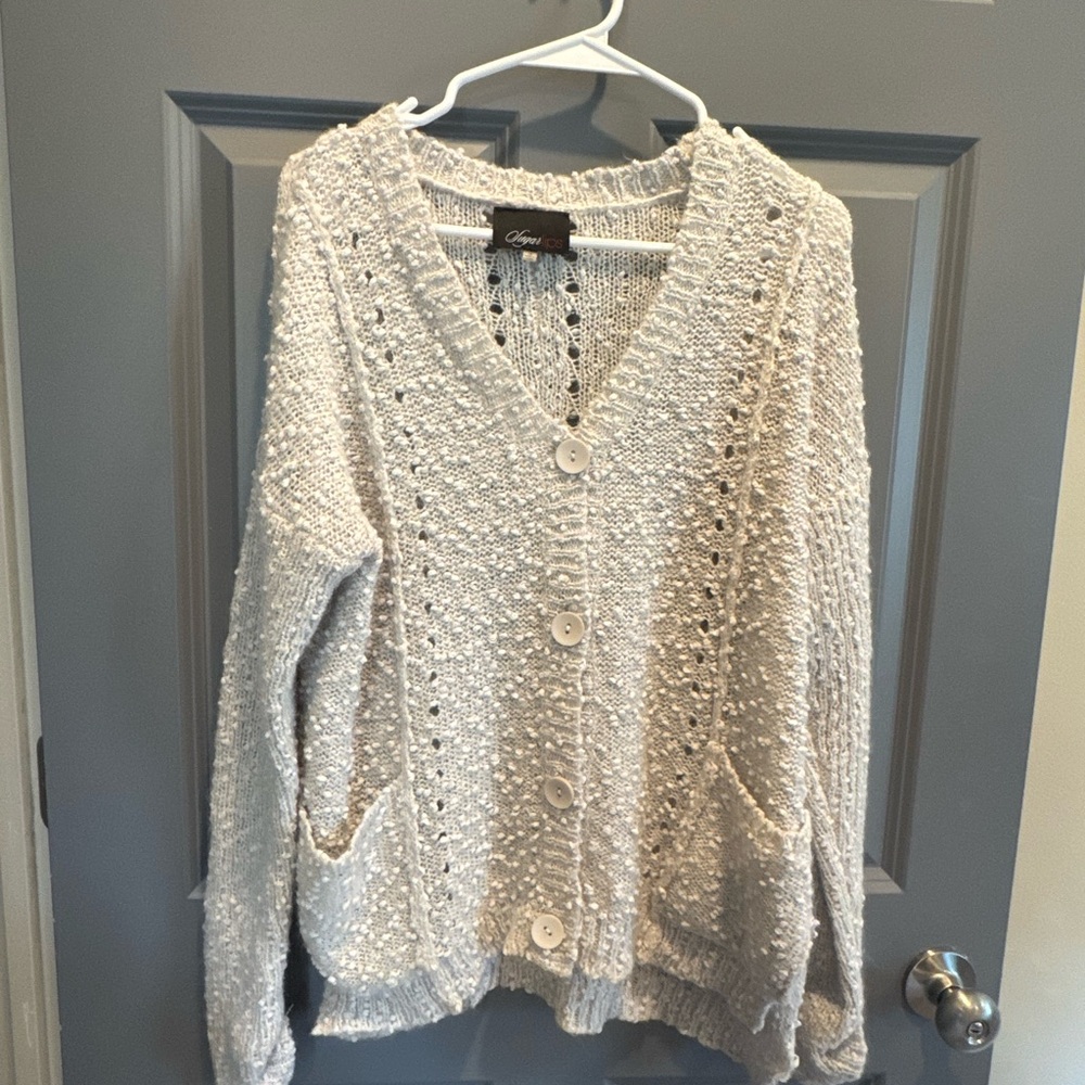 Sugarlips Cream Textured Knit Button-Front Cardigan